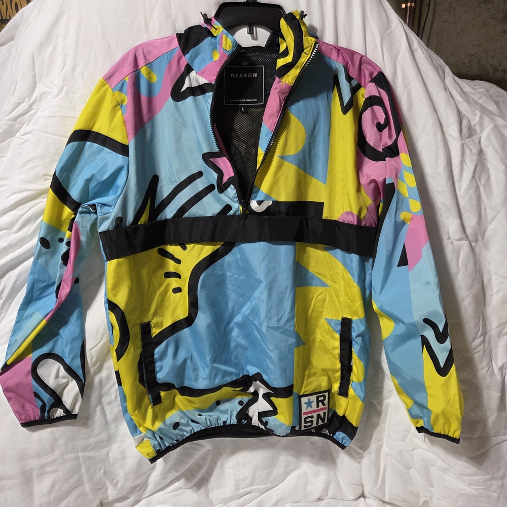 Reason Men's Colorblock Windbreaker in Yellow, Pink & Blue